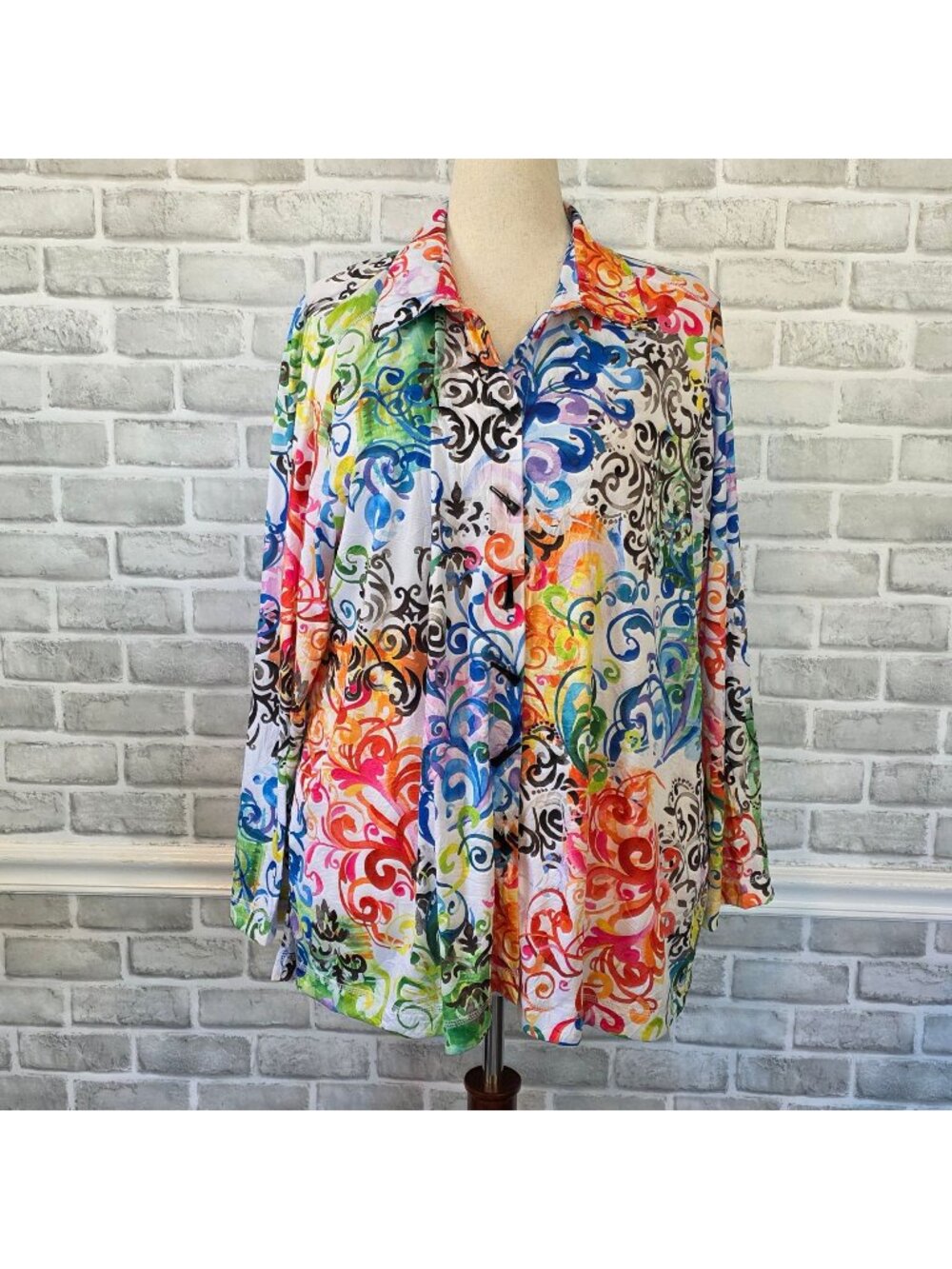 Ali Miles 1X Colorful Abstract Art to Wear Button Down Shirt Artsy Lagenlook To